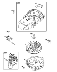 Flywheel, Ignition, And Starter Group Diagram and Parts List for 125P05-0065-F1 100000 - 19Z999 Briggs and Stratton Engine